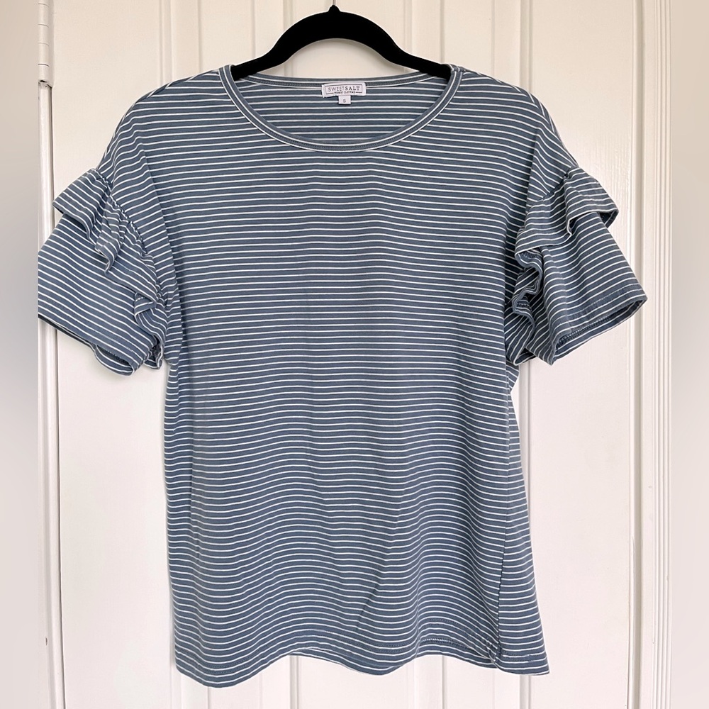 Sweet Salt striped ruffle sleeve tee